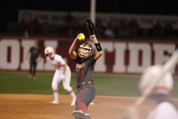 Montana Fouts pitches against Miami of Ohio